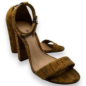 Schutz Cadey Lee Cork Block Heel Sandals, Natural Tan, Size 5.5B
